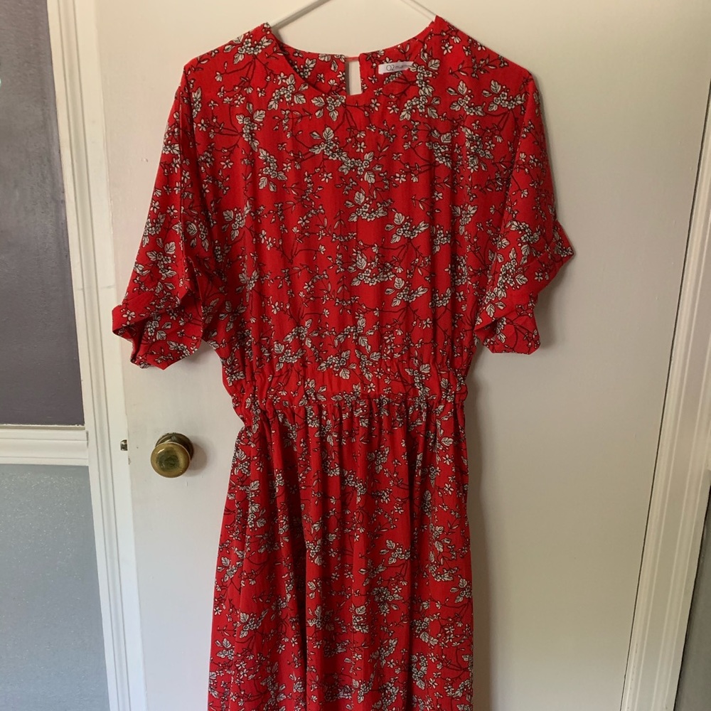 Red floral dress with pockets